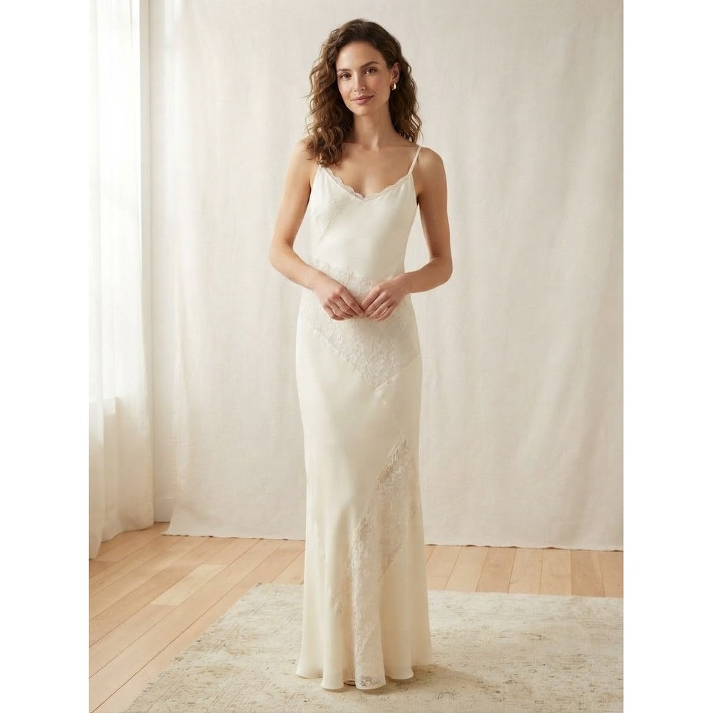 Thirty Thirty LA Ivory Lace Panel Maxi Slip Dress Bridal Engagement Wedding M